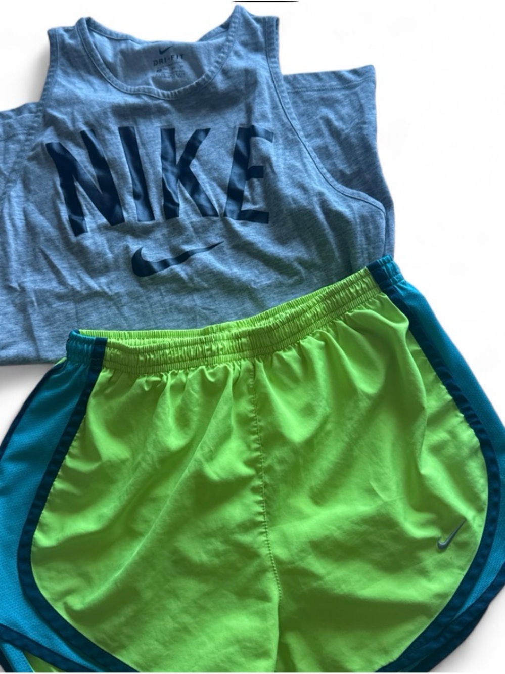 Nike Light Blue Tank & Neon Green/Teal Running Shorts Set